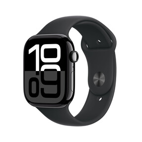 Apple Watch Series 10 GPS, Aluminium diamantschwarz, 46mm mit Sportarmband, schwarz - S/M&amp;gt;
