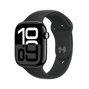 Apple Watch Series 10 GPS + Cellular, Aluminium diamantschwarz, 46mm mit Sportarmband, schwarz - S/M