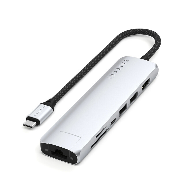 Sie sehen das Produktbild 01 von Satechi USB-C 7-in-1 Slim Multiport Adapter mit Ethernet, silber Satechi USB-C 7-in-1 Slim Multiport Adapter mit Ethernet, silber