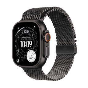 Apple Watch Ultra 3 GPS + Cellular, 49 mm Titangehäuse Schwarz, Milanaise Armband Titan Schwarz - Medium